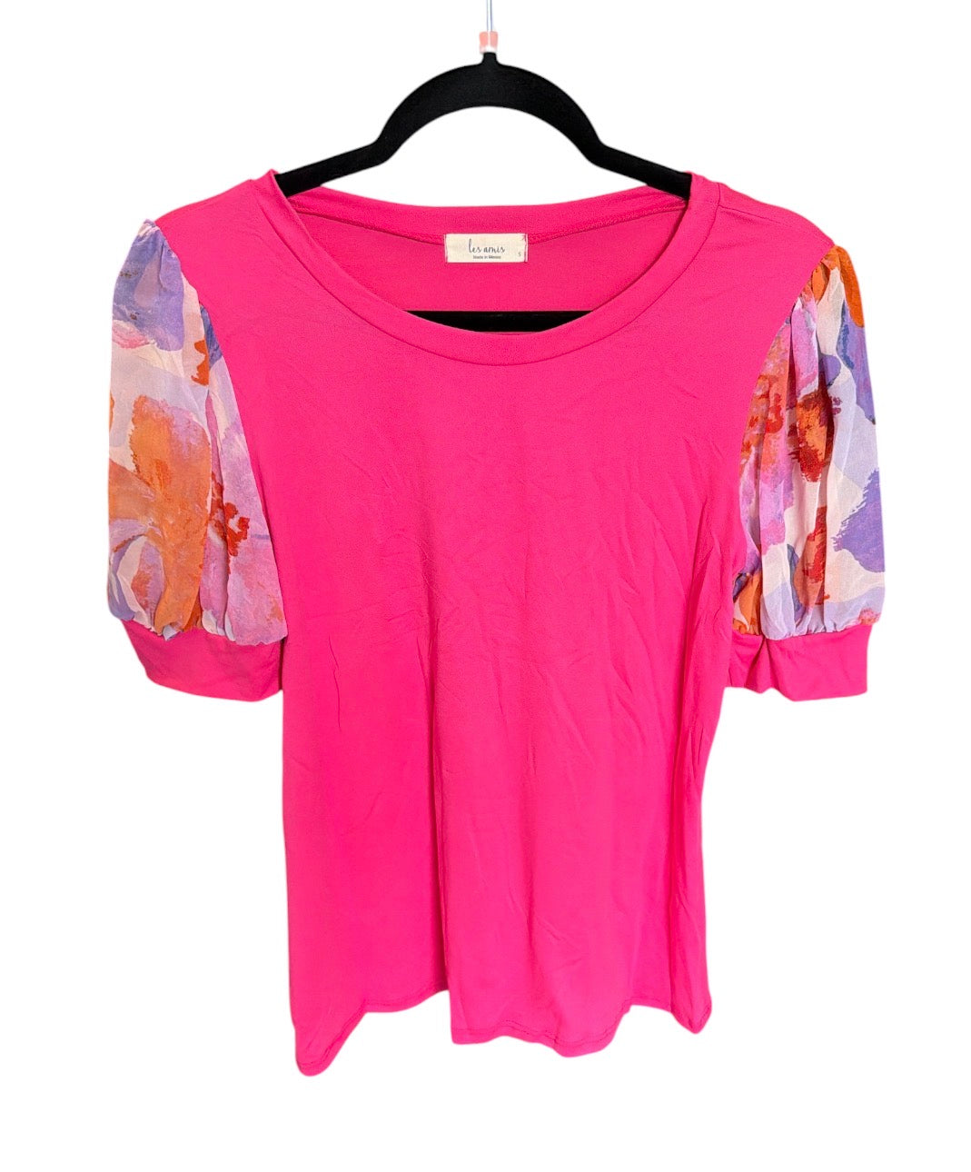 Floral Sheer Sleeve Pink Top
