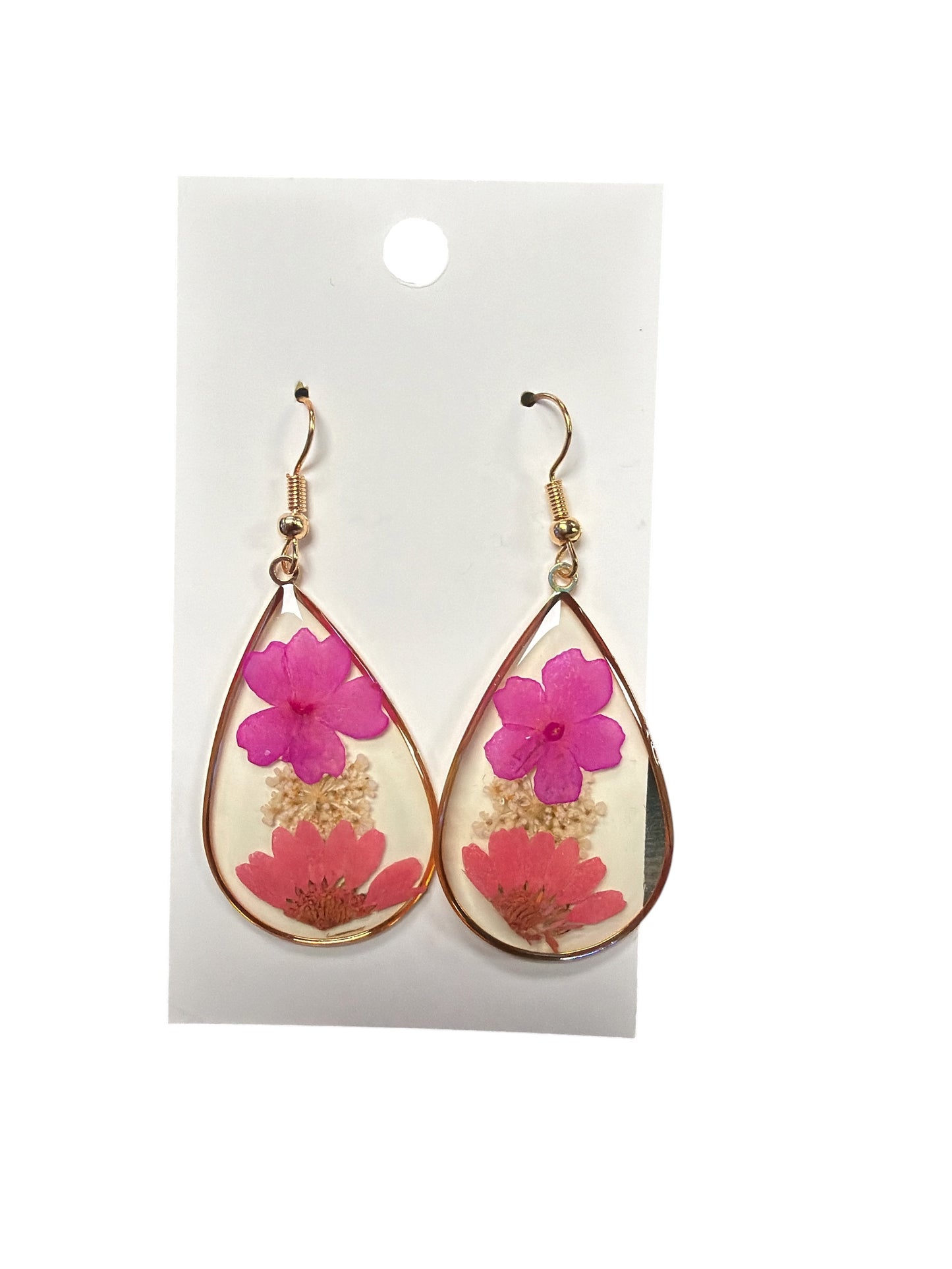 Tear Drop Purple and Pink Pressed Flower Earring