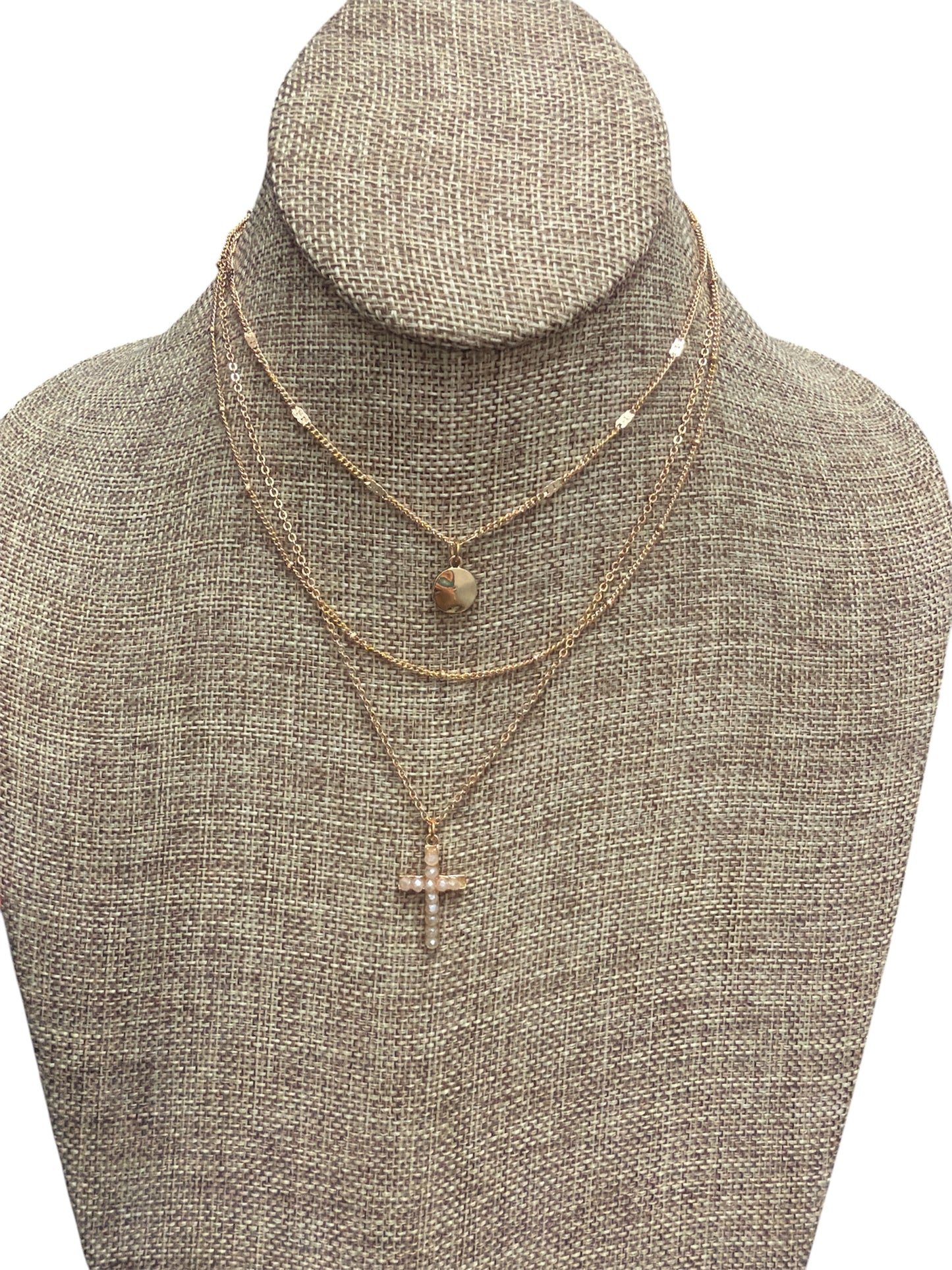 Gold 3 Layer Cross Necklace