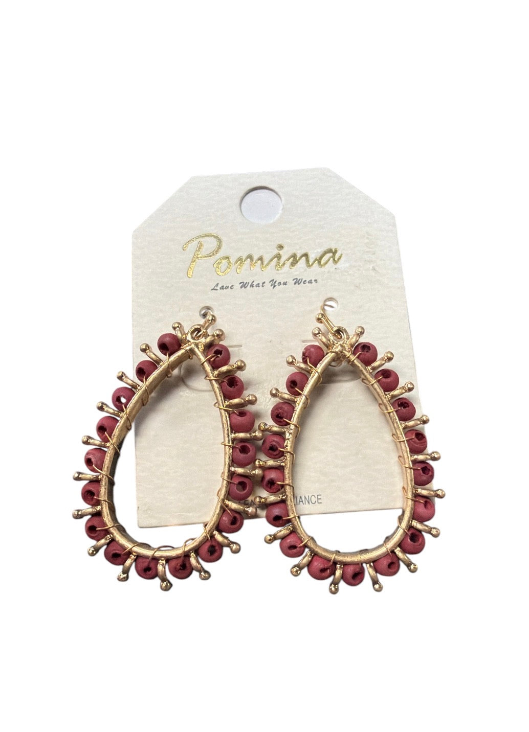 Wine Beaded Teardrop Earrings