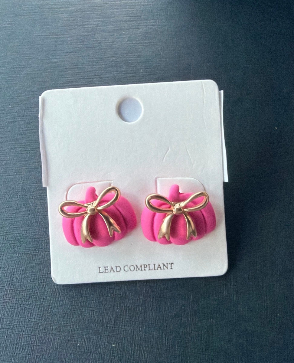 Pink Pumpkin Clay Earrings