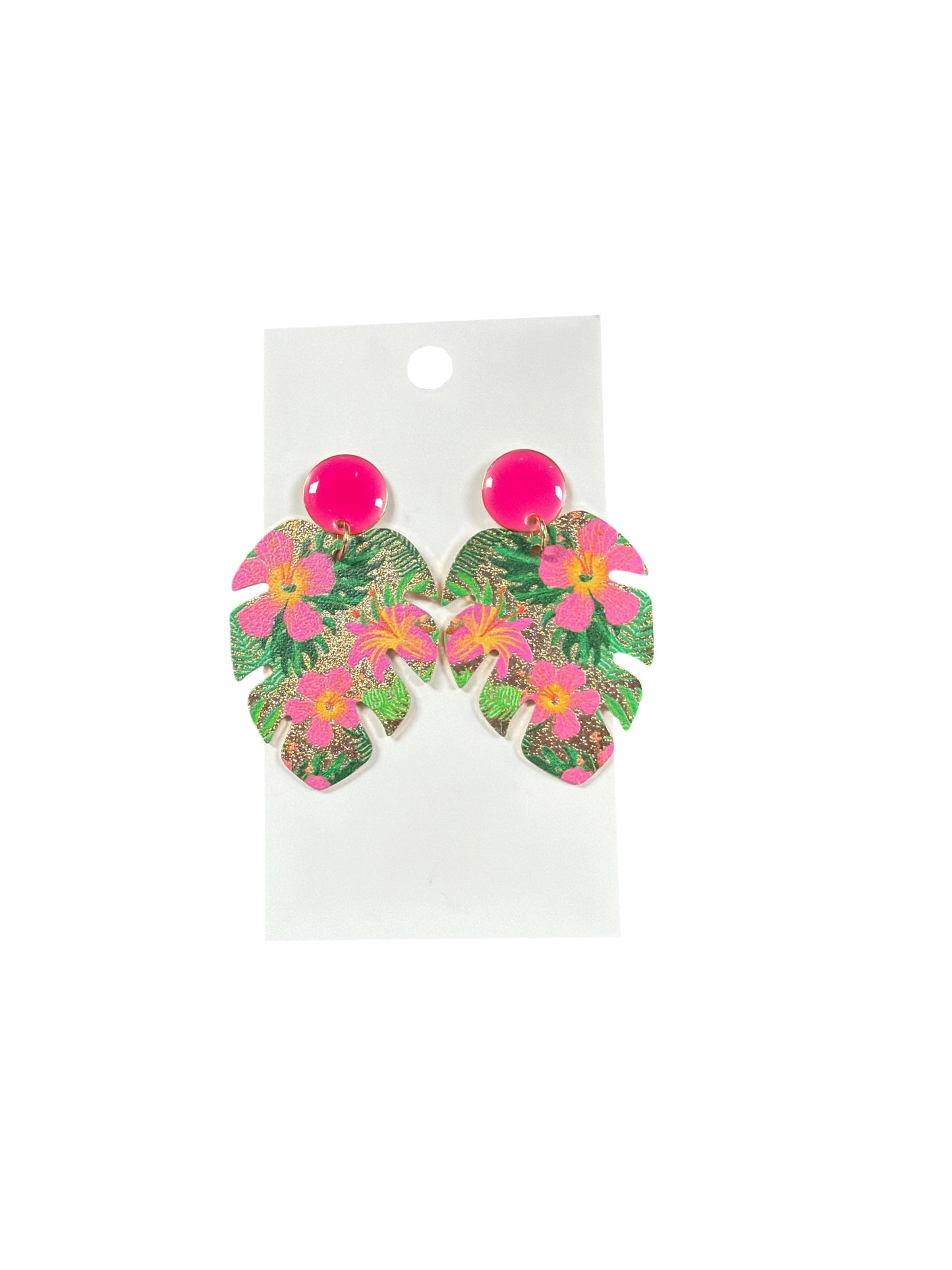 Tropical Green and Pink Leaf Earring