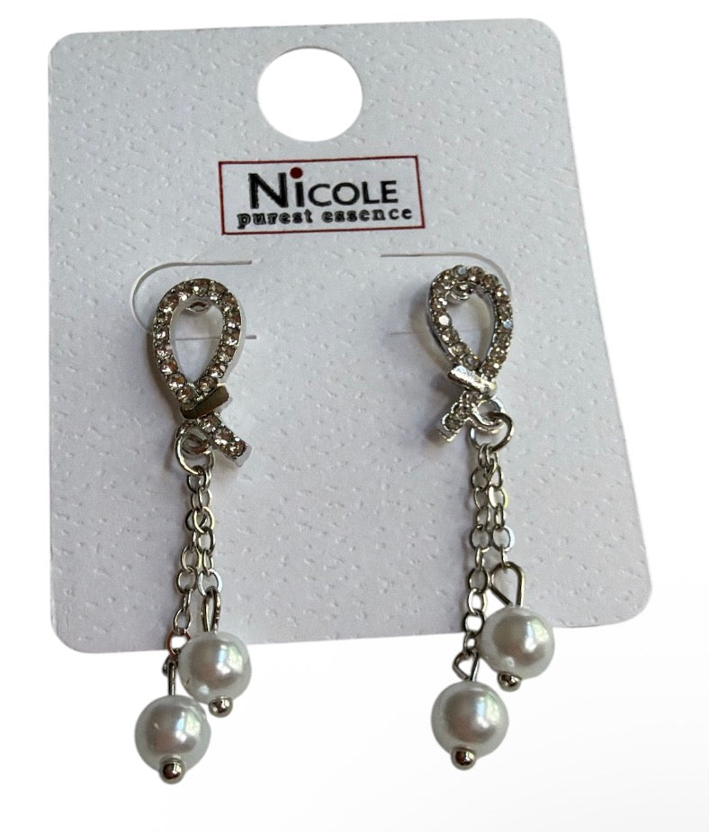 Rhinestone Drop Pearl Earrings