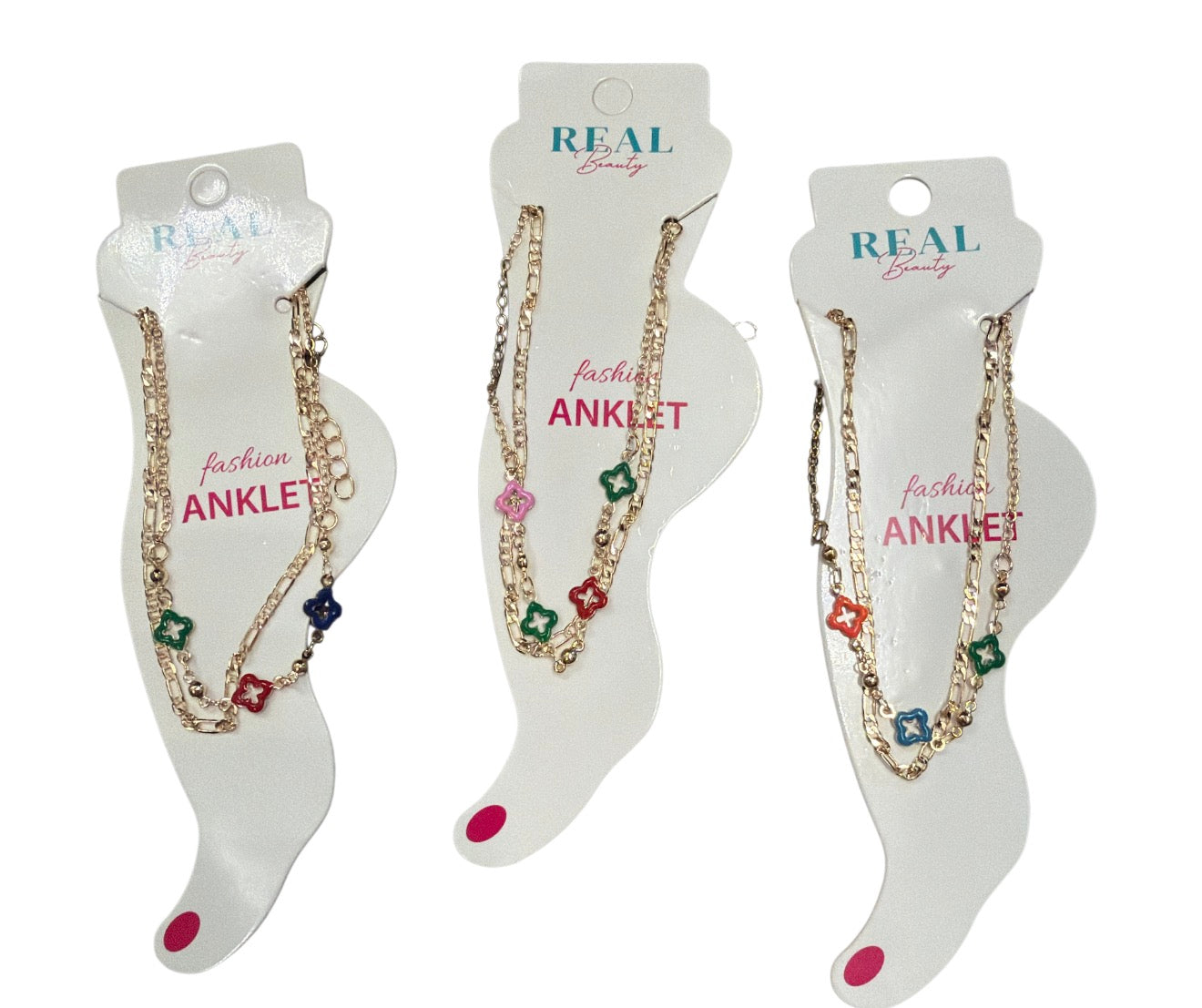Double Layer Multicolor Clover Anklet