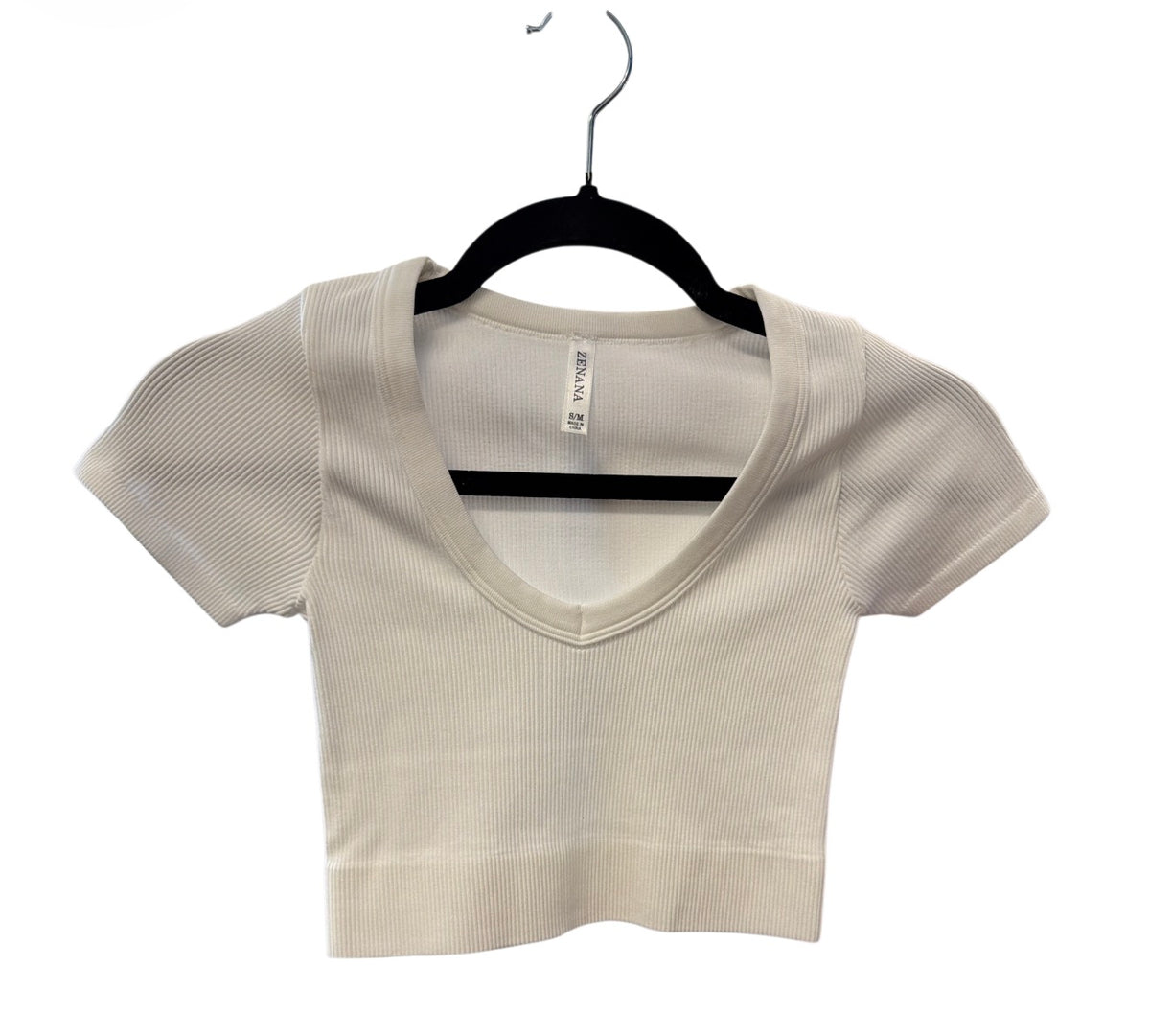 Zenana White Ribbed Vneck Tank