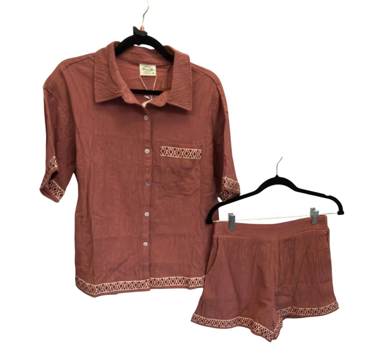 Textured Boho Top/Shorts Set - Mauve