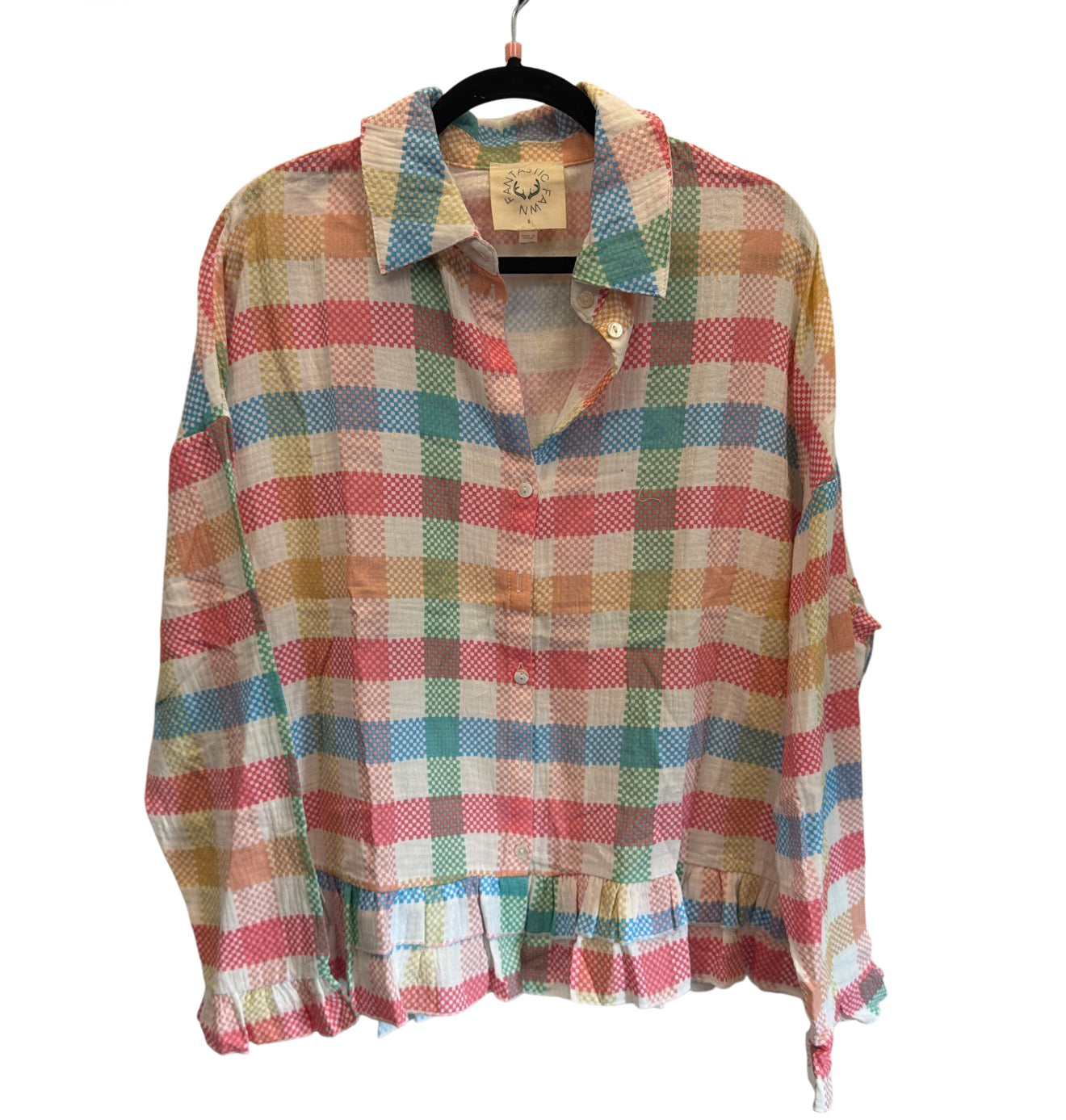Checker Ruffle Bottom Button up Top