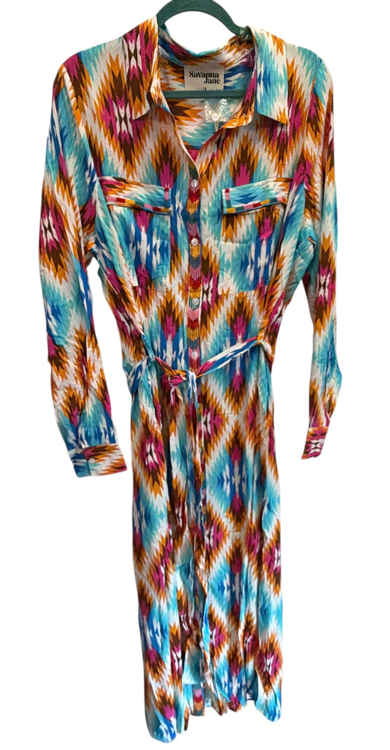 Button Down Maxi Aztec Dress