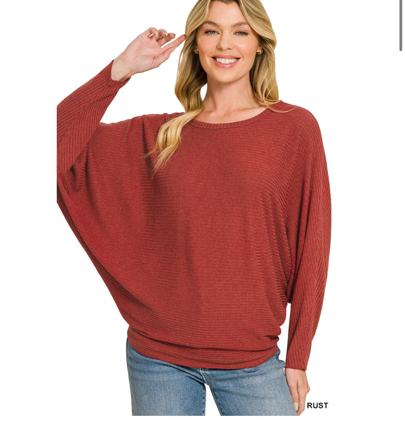 Zenana Ribbed Dolman Sleeve Top