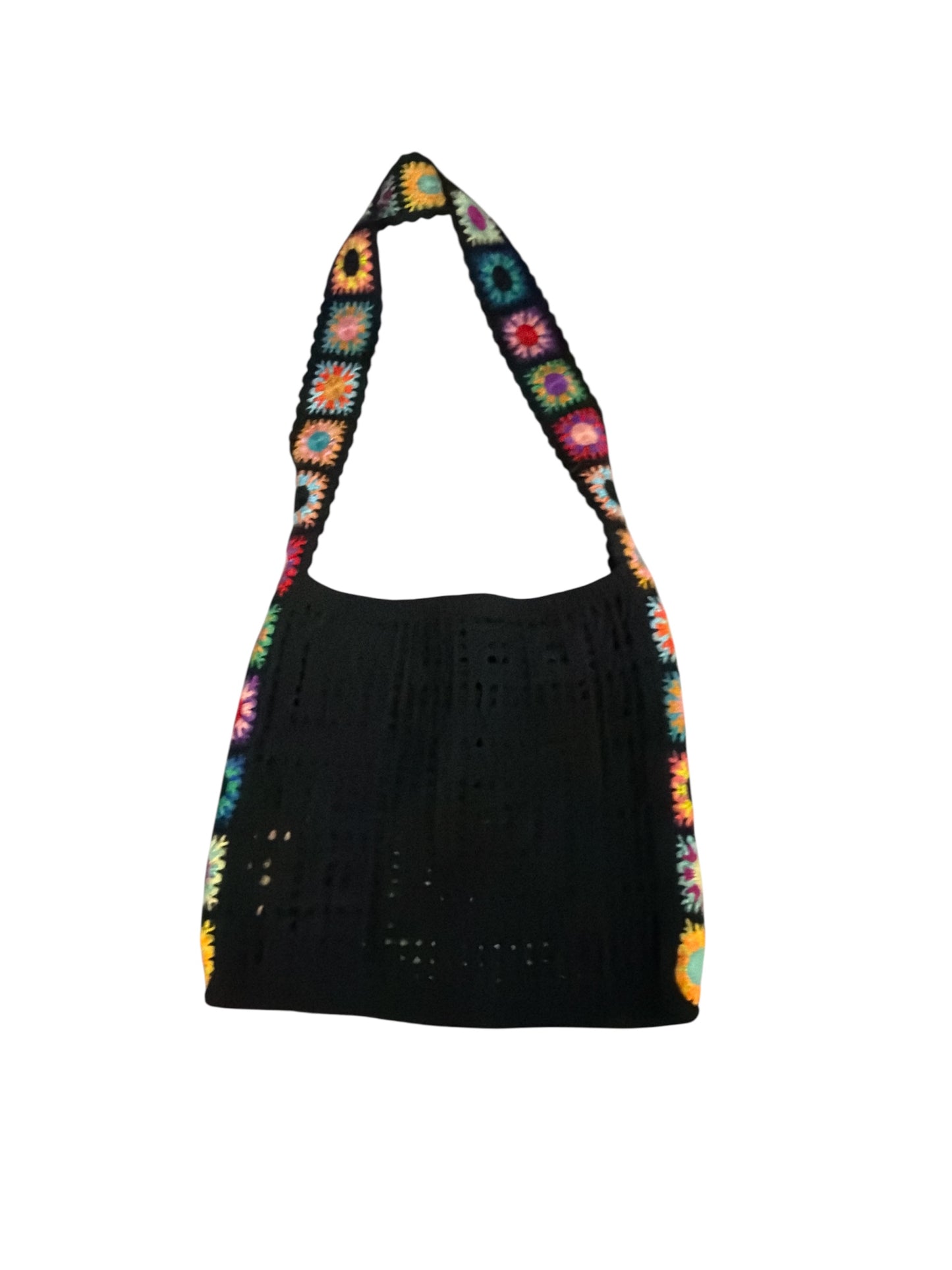 CROCHET TOTE BAG BLACK/FLOWERS