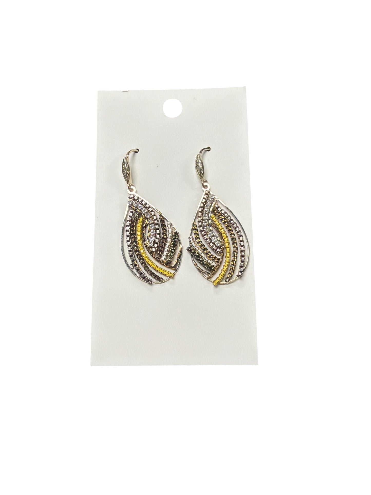 SILVER YELLOW RHINESTONE EARRINGS