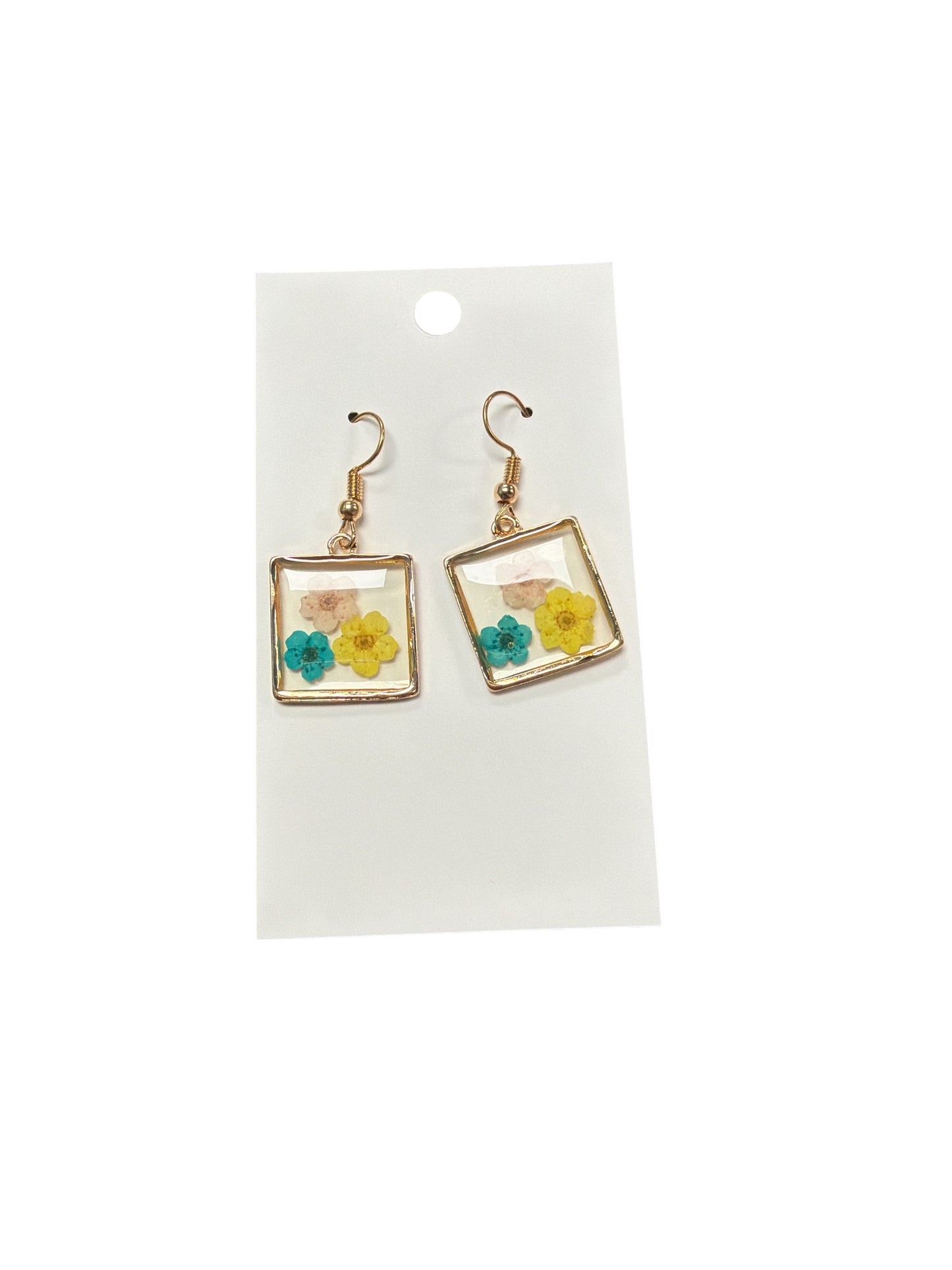 PRESSED FLOWER SQUARE EARRINGS