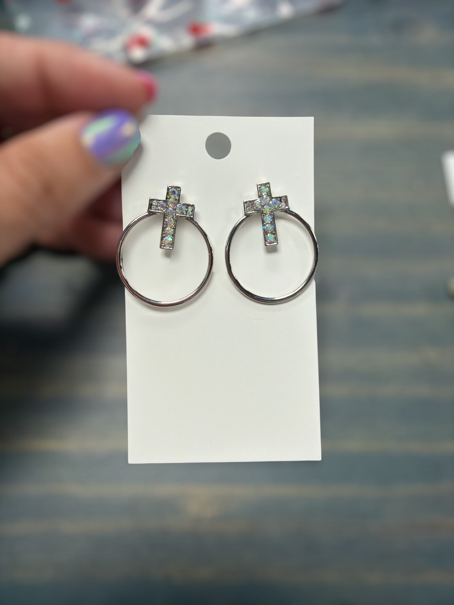 SILVER CROSS CIRCLE EARRINGS