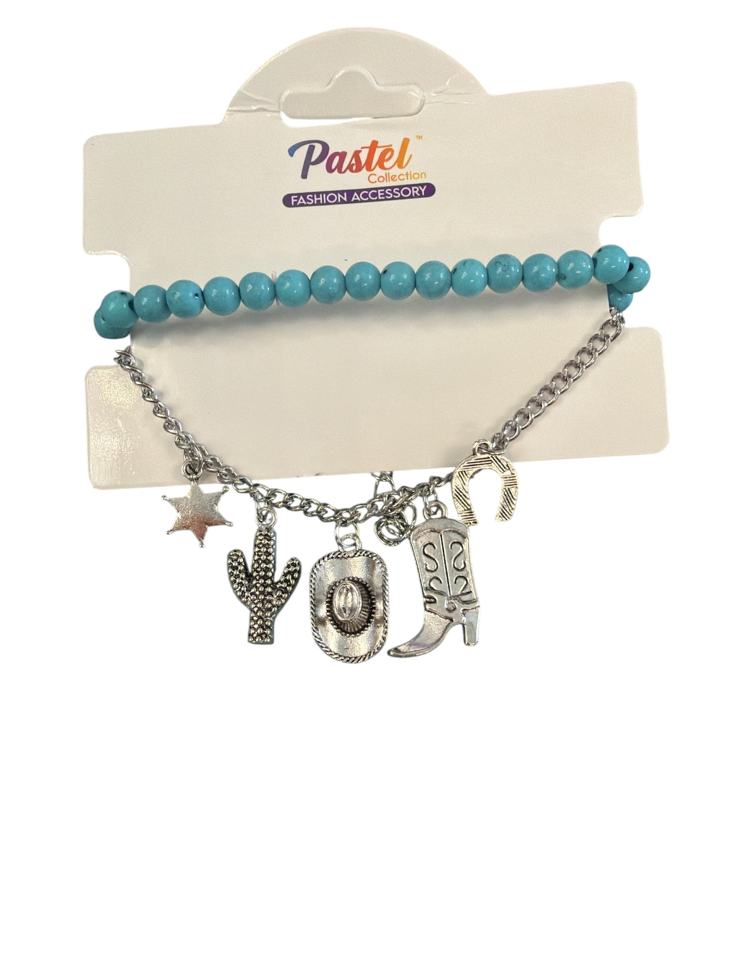 Western Teal Silver Charm Bracelet