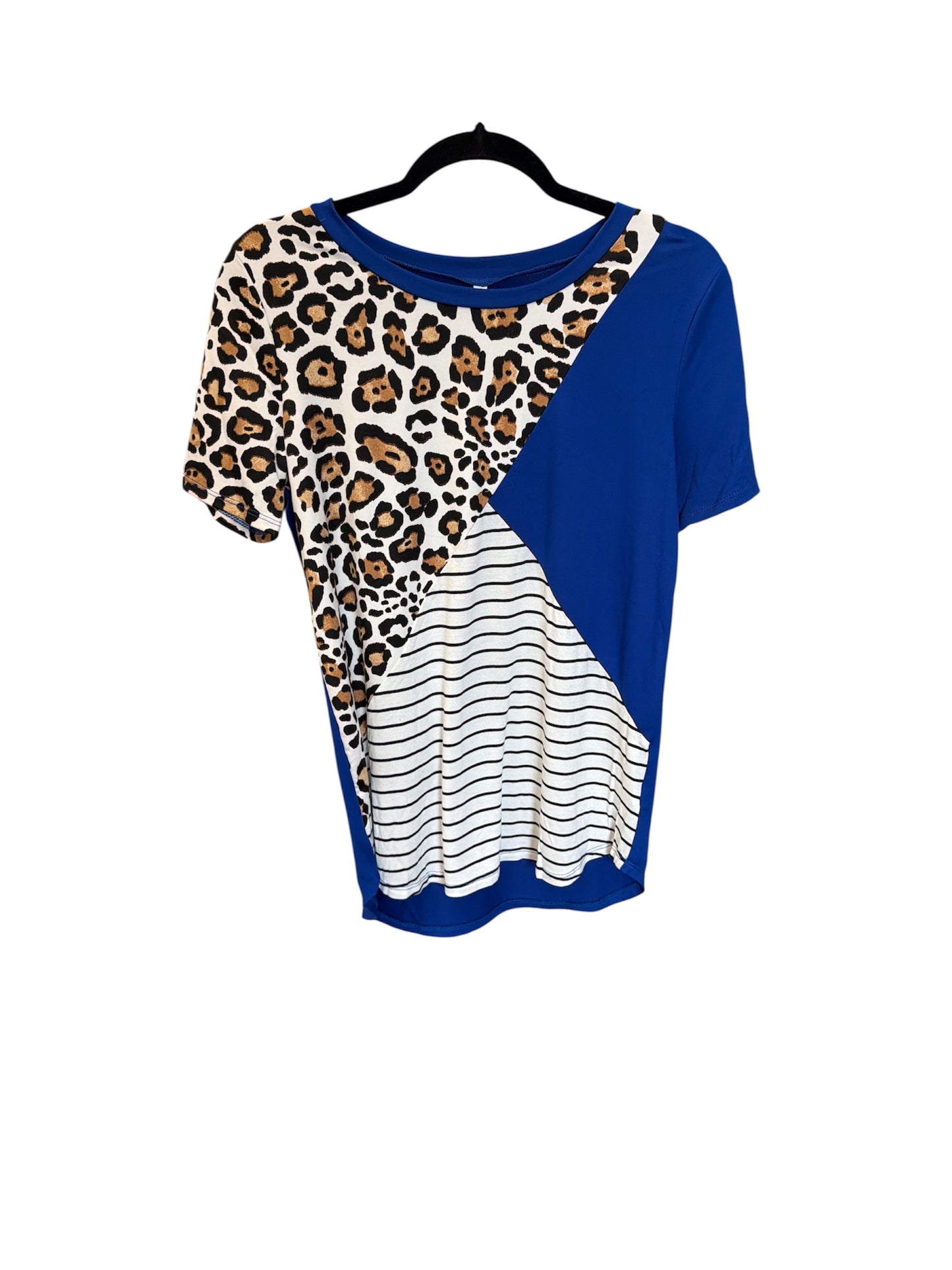 Blue Leopard Color Block Top