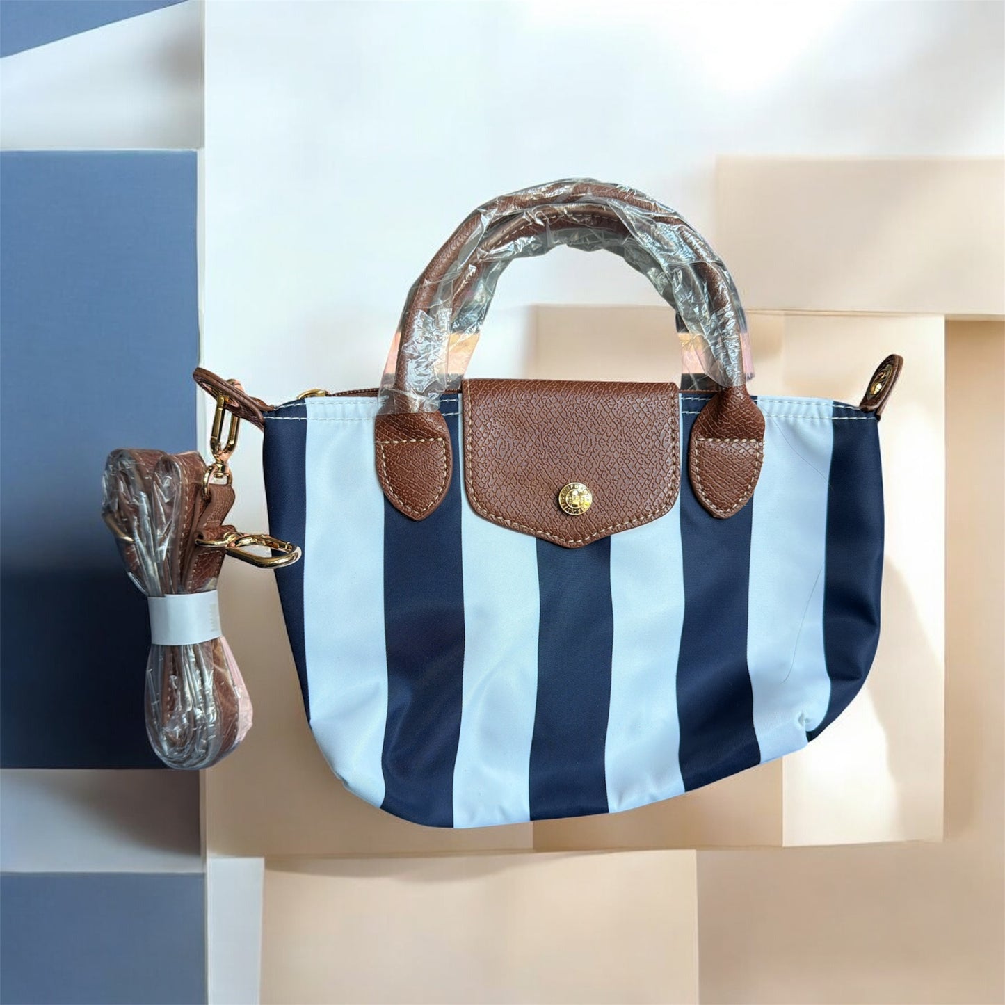 Navy & White Striped Handbang