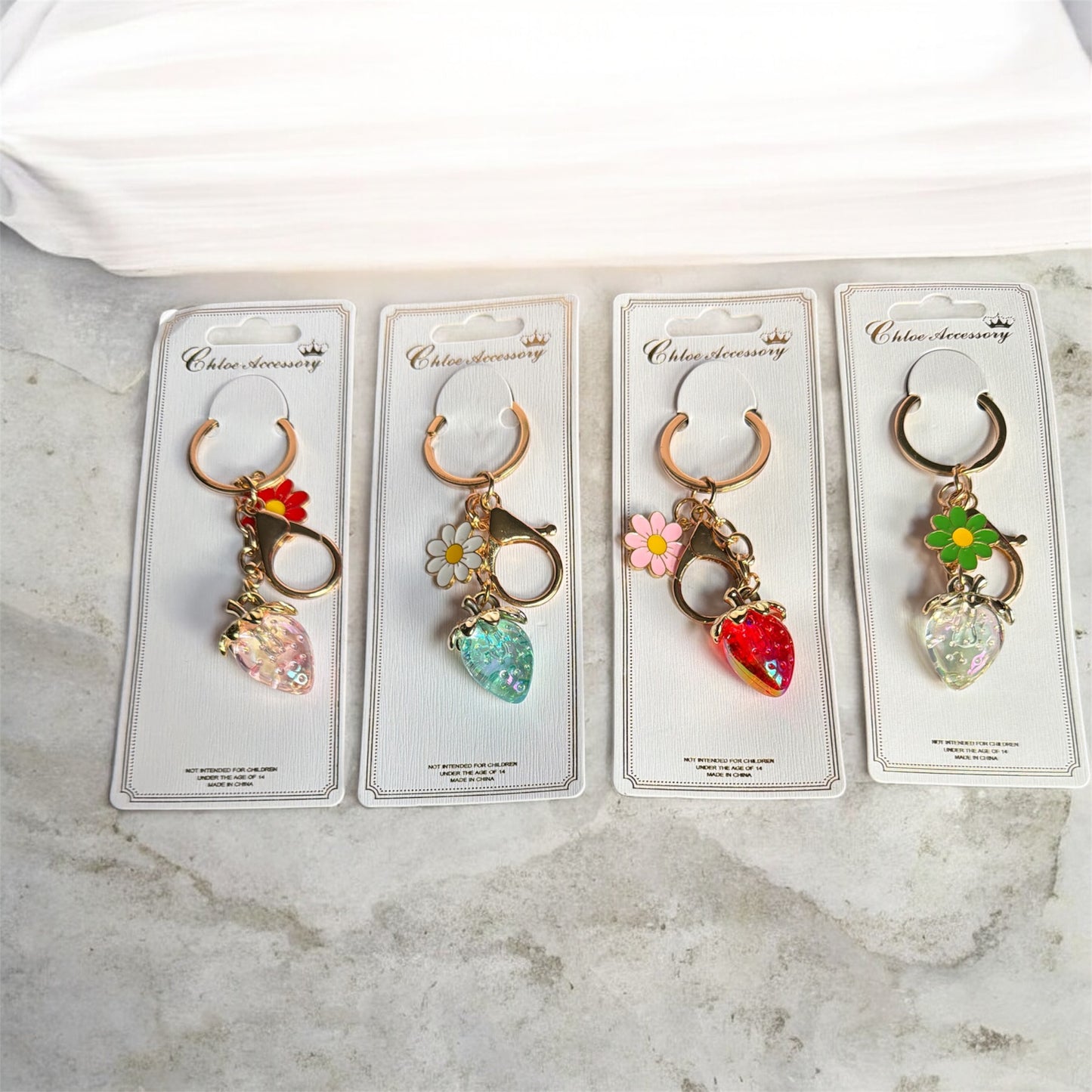 Strawberry Flower Charm Keychains