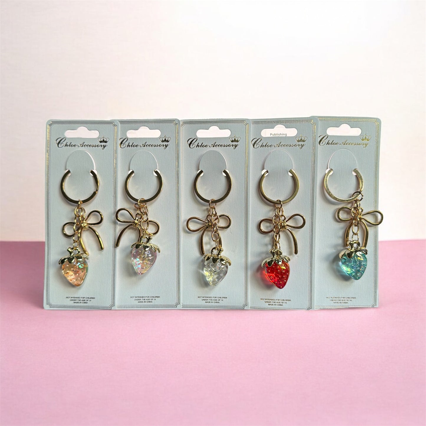 Strawberry Bow Charm Keychain