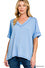 ZENANA RIBBED SHORT SLEEVE HI-LOW V NECK TOP