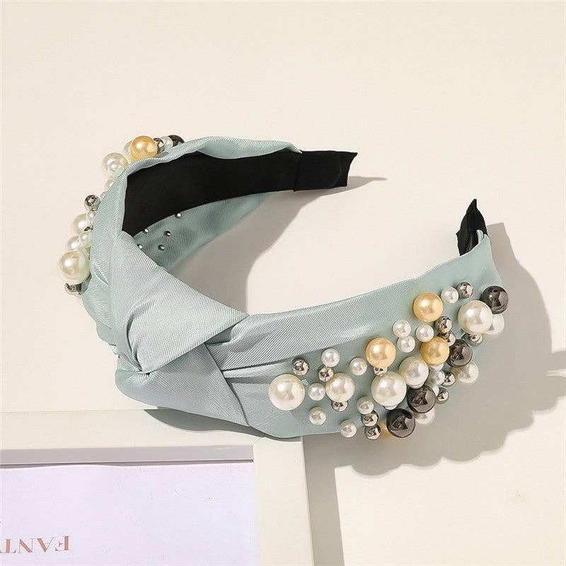 Elegant Wide Brims Pearls Knot Headband
