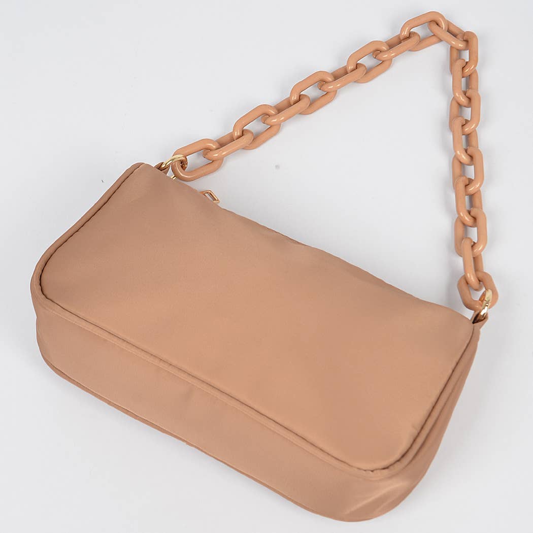 Nylon Shoulder Bag w/Acrylic Chain