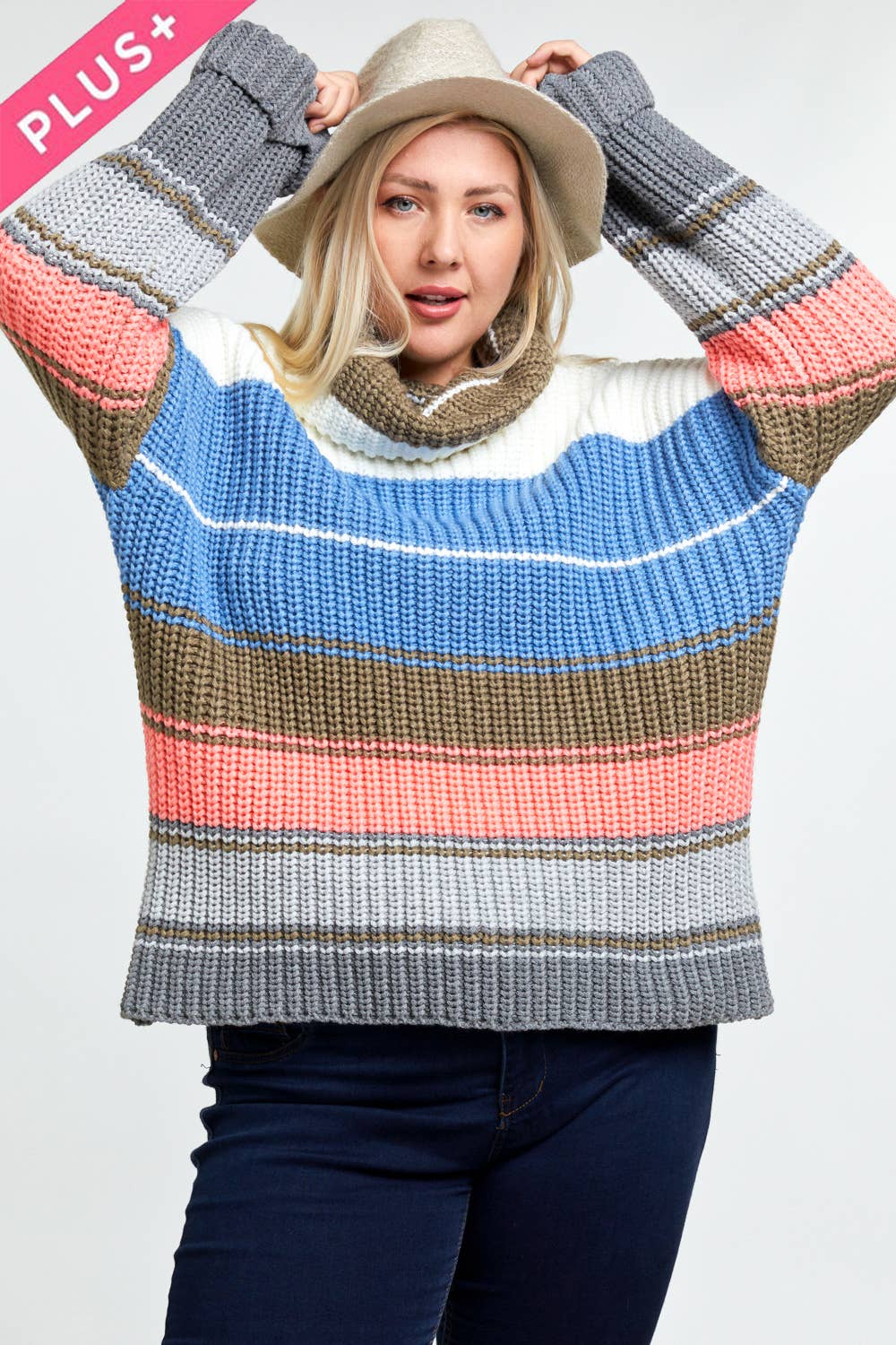 COLOR BLOCK TURTLE NECK LONG SLEEVE SWEATER