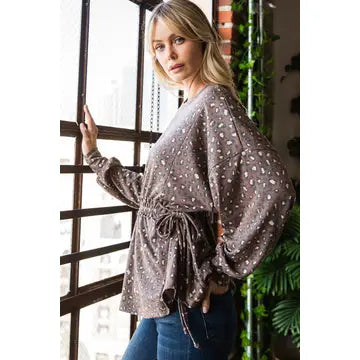 Long Sleeve Ruffle Elastic Waist