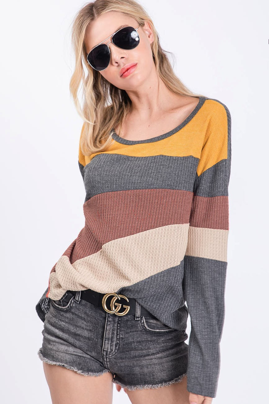 Waffle Color Block Top