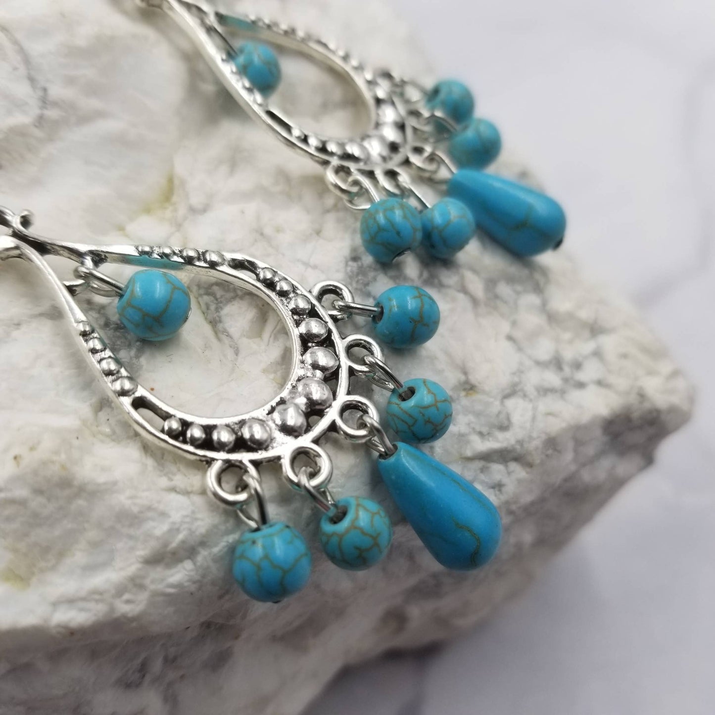 Turquoise Stone Bead Earrings