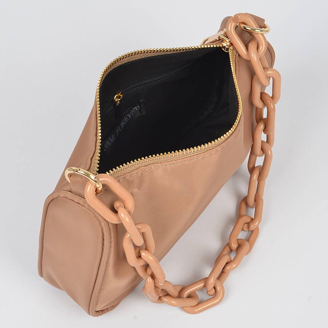 Nylon Shoulder Bag w/Acrylic Chain