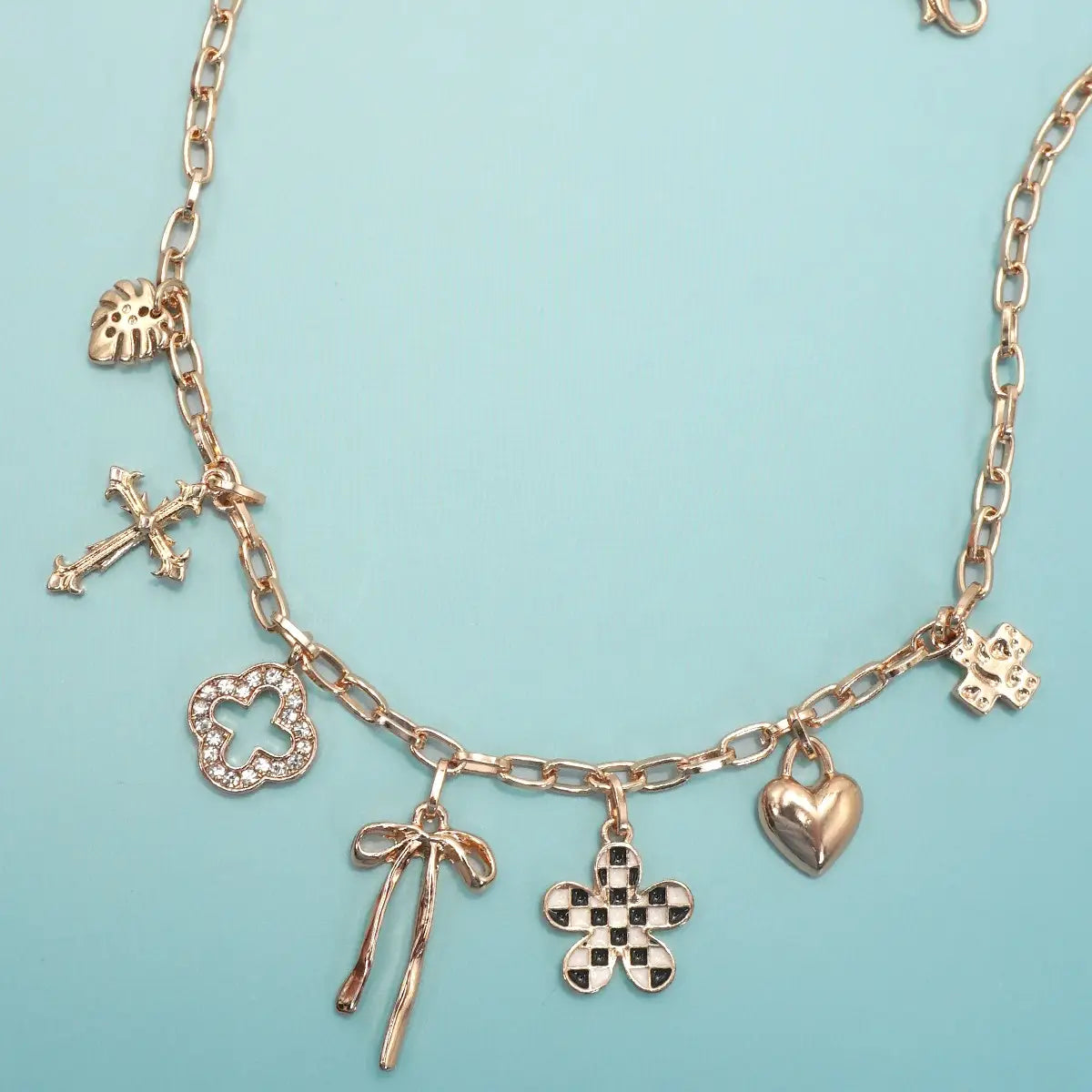 Charm Necklace Clover Bow Checker Flower Heart