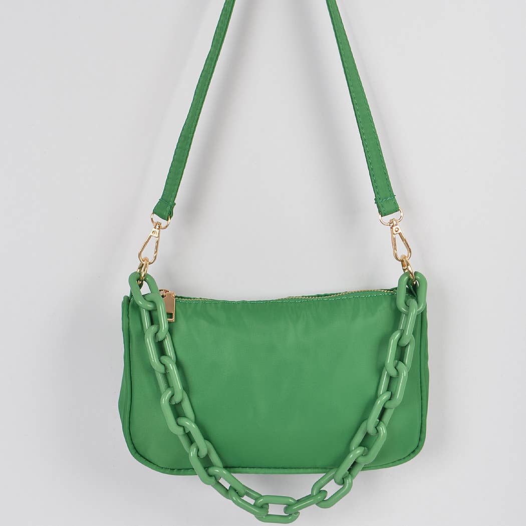 Nylon Shoulder Bag w/Acrylic Chain