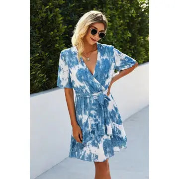 Tie Dye Swiss Dot Wrap Dress