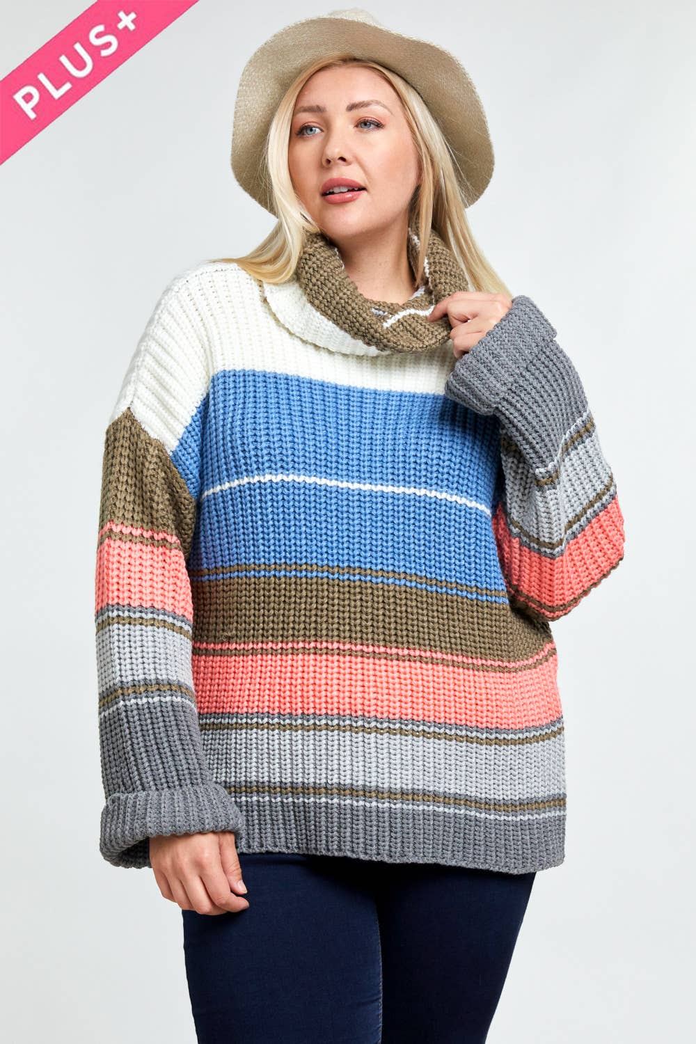 COLOR BLOCK TURTLE NECK LONG SLEEVE SWEATER