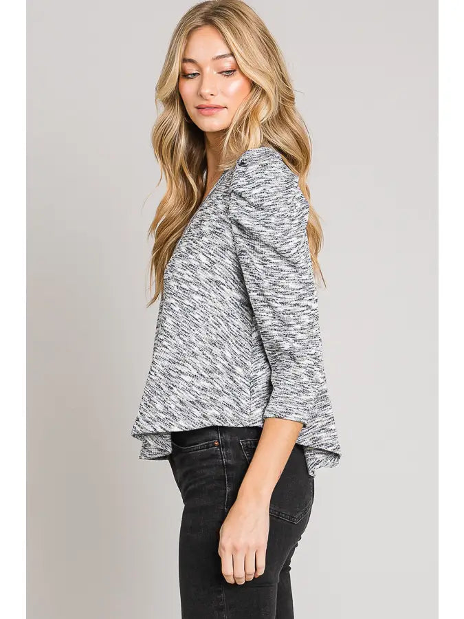 Black/Gray Puff Sweater Top