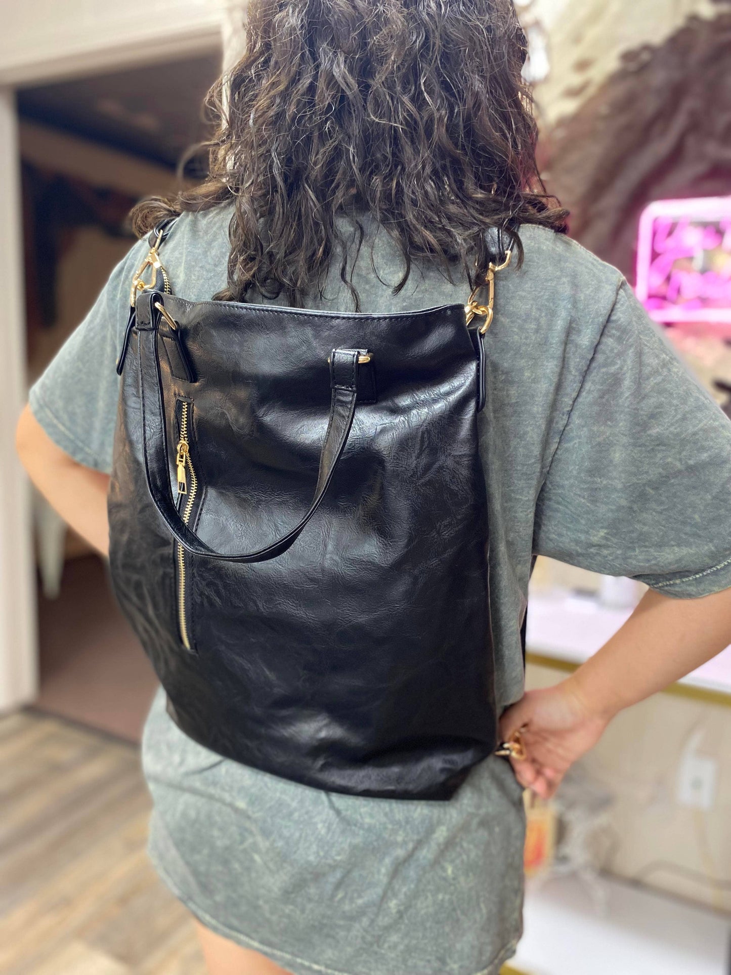 Vegan Leather Backpack Convertible Crossbody Bag