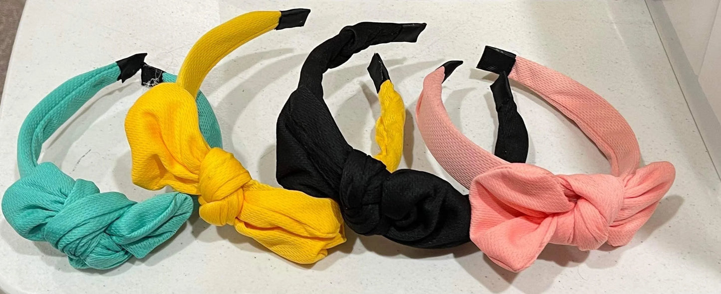 Solid Textured Headband with Topknot