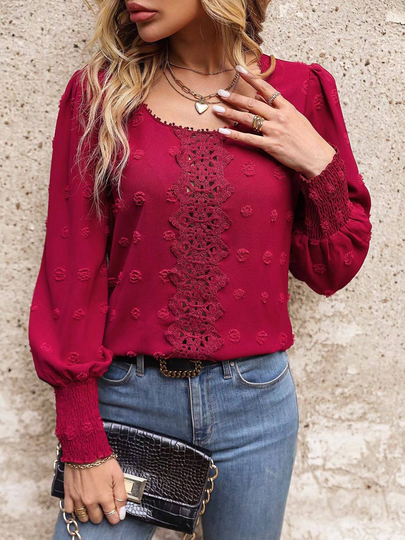 Swiss Dot Lantern Sleeve Top