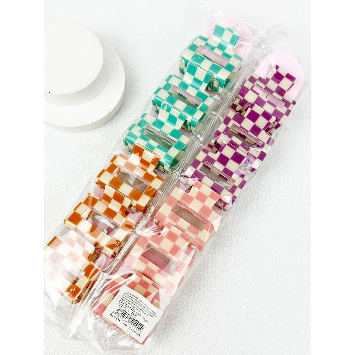 Colorful Checkered Medium Size Hair Claw