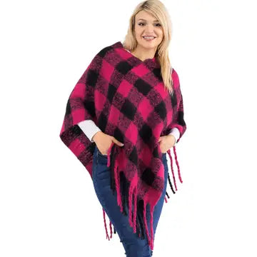 Checkered Blanket Pullover Poncho