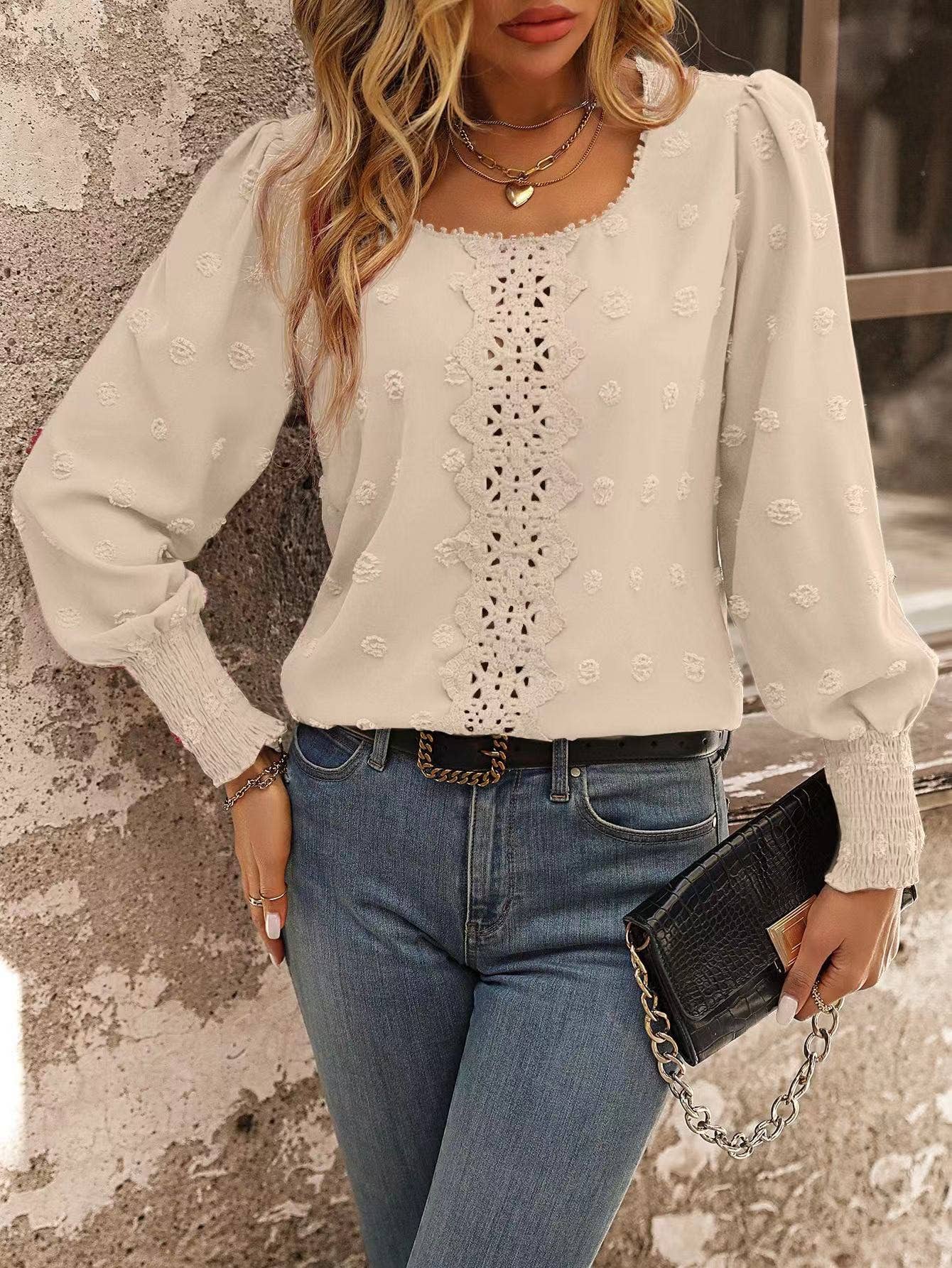 Swiss Dot Lantern Sleeve Top