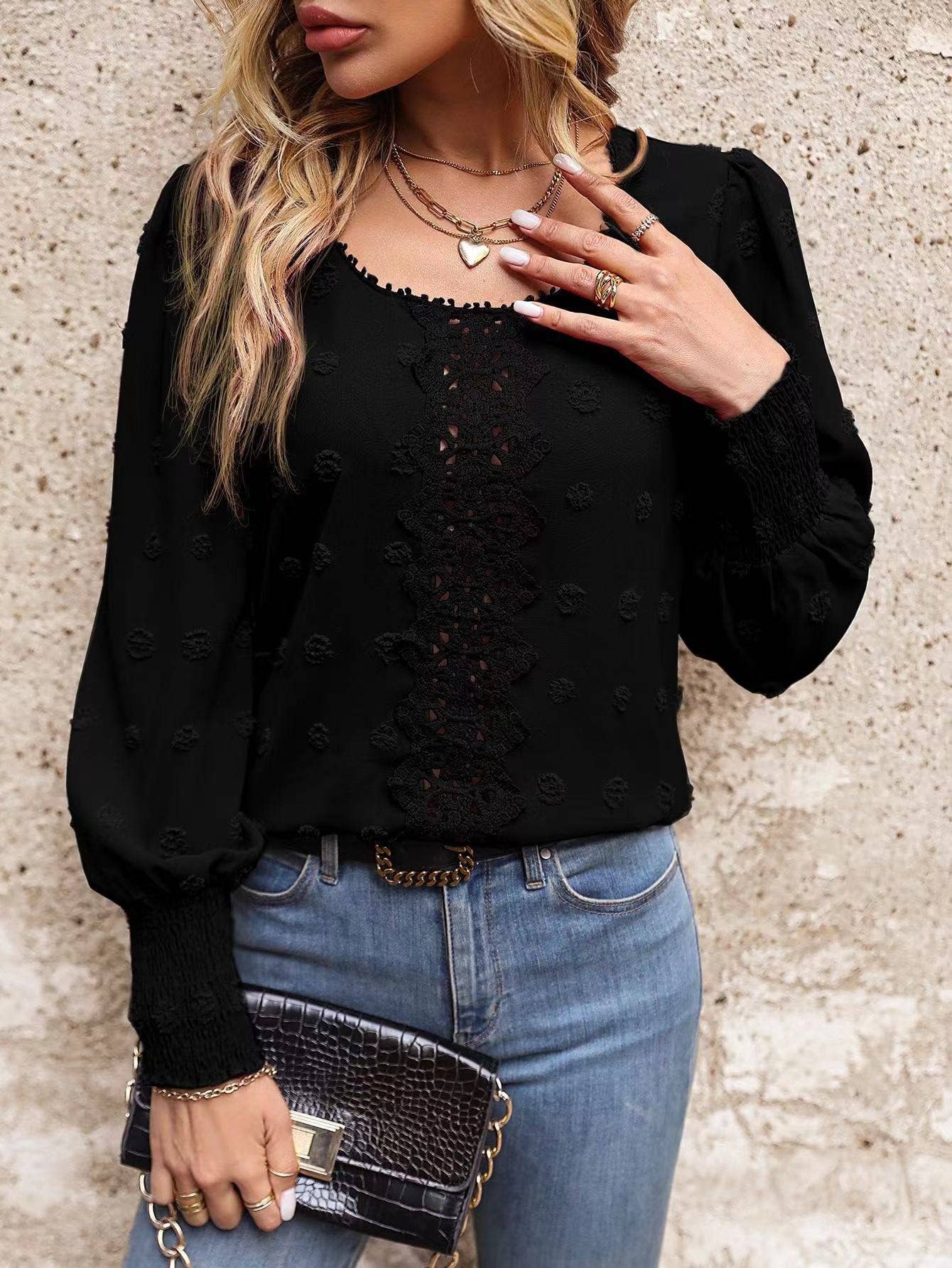 Swiss Dot Lantern Sleeve Top