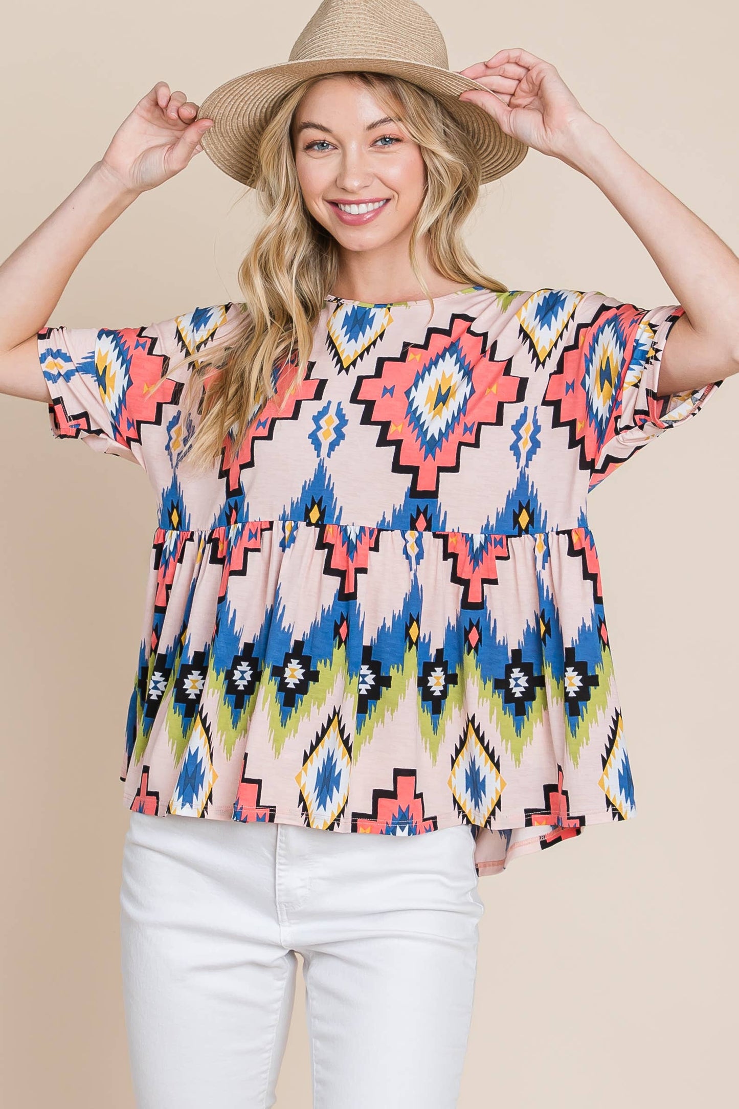 AZTEC PRINT PEPLUM TOP