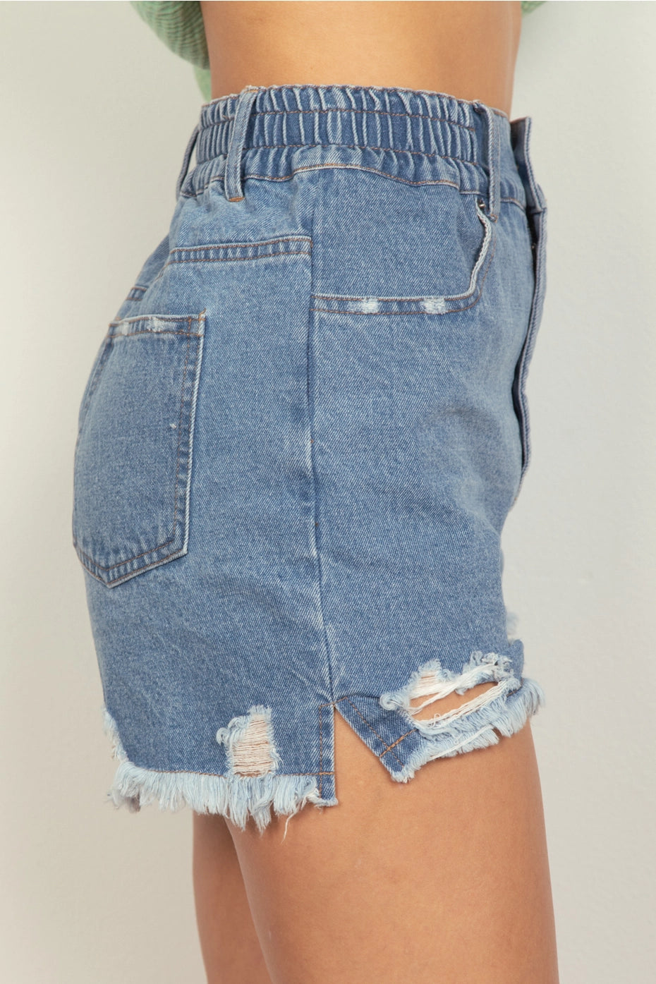 High Waist Distressed Washed Denim Shorts