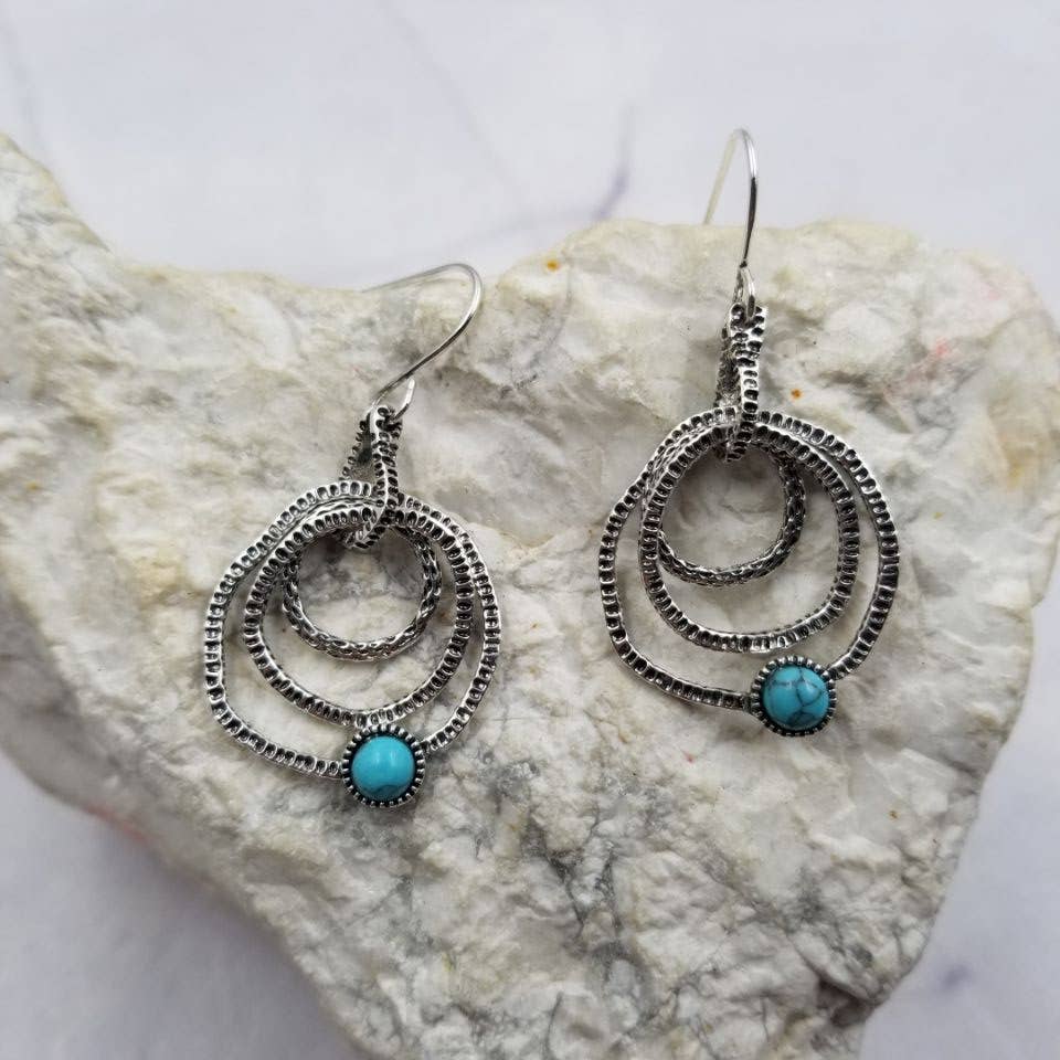 Turquoise Hammered Circle Earrings