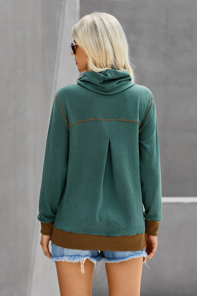 Cowl Neck Color Block Hoodie