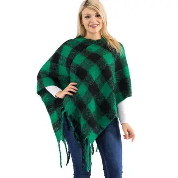 Checkered Blanket Pullover Poncho
