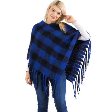 Checkered Blanket Pullover Poncho