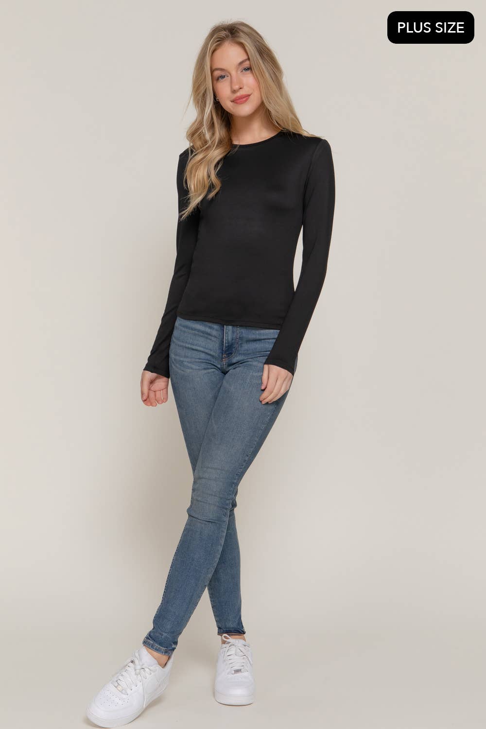 Plus Basic Long Sleeve Crew Neck Top