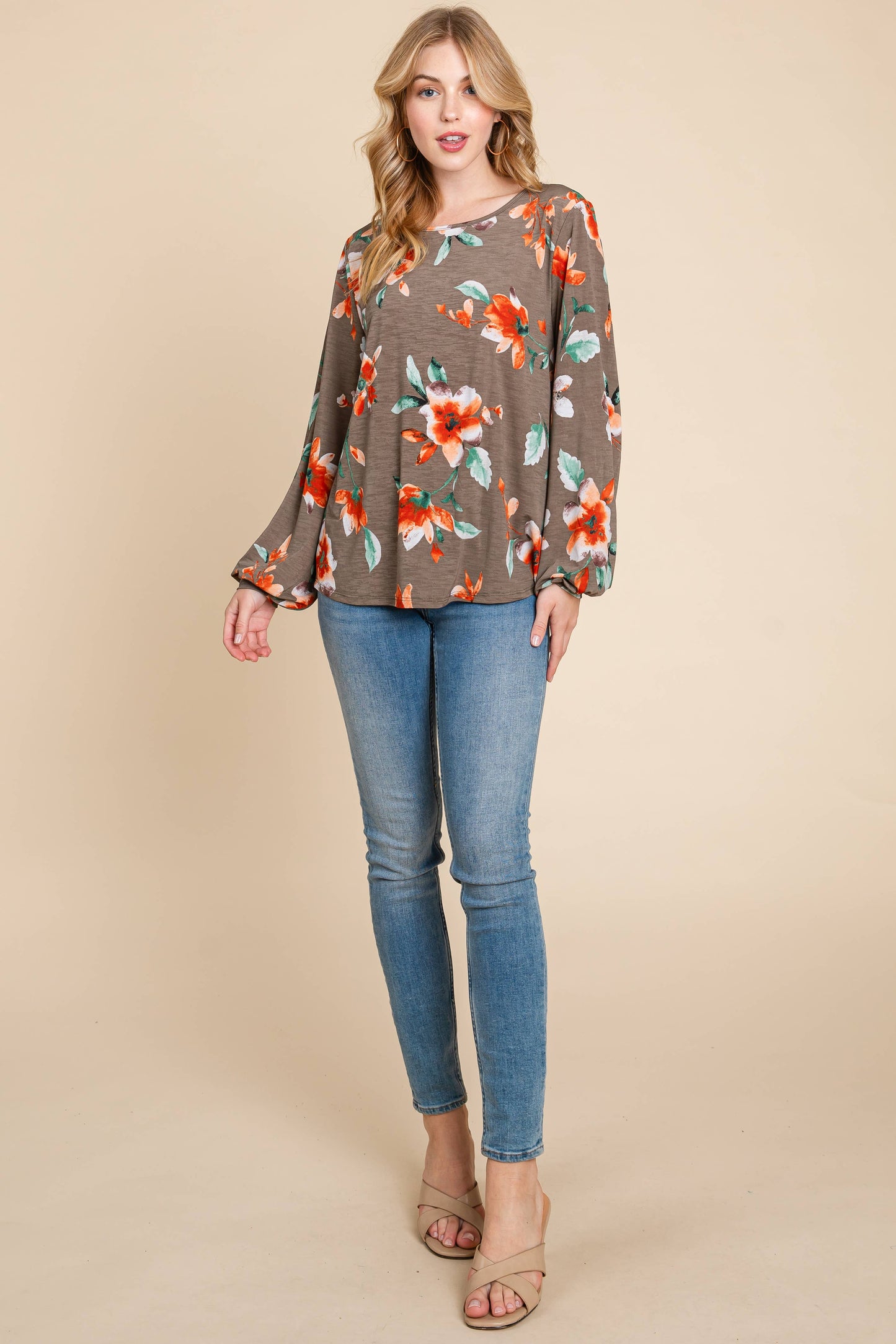FLORAL PUFF SLEEVE TUNIC TOP